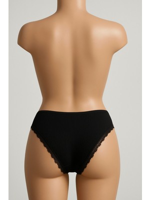 Mavi Qumsal Bel Lastik Paça Dantelli Delikli Ribana Külot 3'lü Set