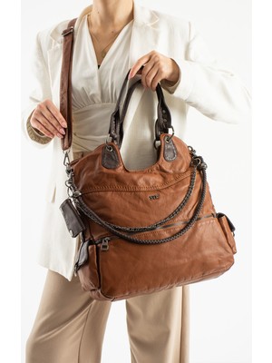 571 Collections Yıkanmış Deri Omuz Çantası Taba (Model: 571-9-10E)