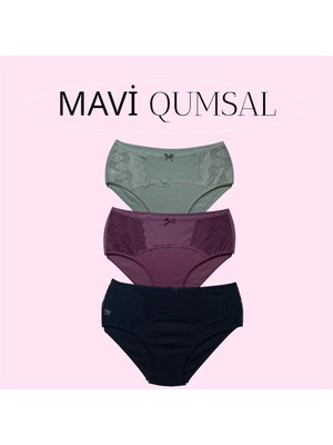 Mavi Qumsal Ön Ribana Dantel Şeritli Bato 3'lü Set