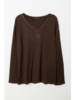 Eskişehir Mağazacılık 65422 Onteks Kazak V Yaka Yakası Taşlı