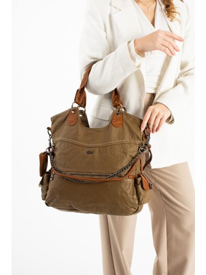 571 Collections Çanta Yıkanmış Deri Omuz Çantası Kahverengi (Model: 571-9-10E)