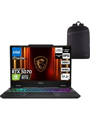 MSI Msı Cyborg 17 I7-13620H 64-Gbddr5 1 Tbssd RTX5070 (8GB-GDDR7-60W) 17.3" Fhd 144Hz Windows 10 Pro + Hmf Sırt Çantası B13WGKG-251XTRHMF48