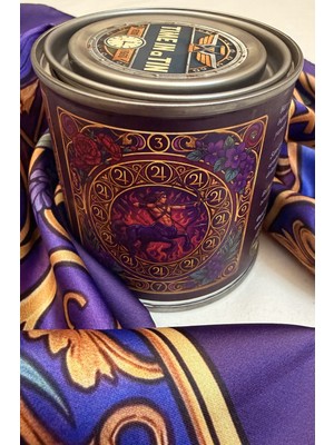 Time in a Tin Yay Burcuna Özel Ipeksi Saten Tasarım Fular-Retro Teneke Kutulu Hediye Seti
