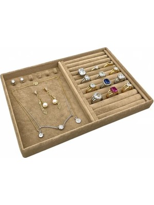 Megass Dekor Rio Model Süet Kumaş Sütlü Kahve Renk 24/34 cm Tırnaklı-Sosisli Takı Sergileme Standı