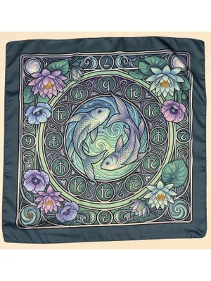 Time in a Tin Balık Burcuna Özel Ipeksi Saten Tasarım Fular