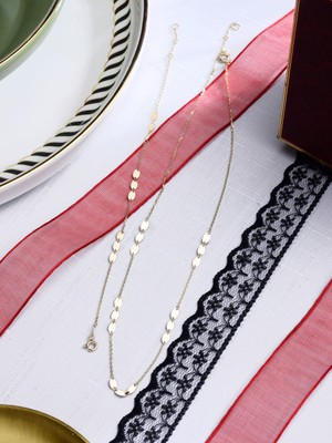 Bolek Jewellery 14 Ayar Altın Minimal Oval Detaylı Kolye Küpe Bileklik Seti
