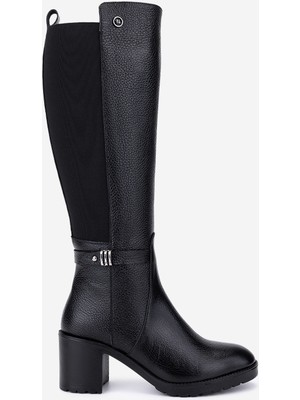 Valmenti Kadın Hakiki Deri Siyah Floter Topuklu Çizme 33 4390 Bn Czm SK25-26 Sıyah Fltr