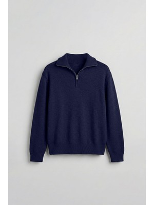 Abluka Online Erkek Yarım Fermuarlı Premium Kumaş Oversize Kazak Lacivert