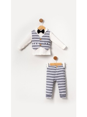 Bubito Müslin Papyonlu Yelekli Erkek Bebek&çocuk 4'lü Takım Seti-Gri