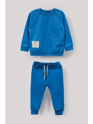 Bubito Tarz Etiketli Cepli Mevsimlik Pamuklu Bebek&çocuk 2'li Alt Üst Takım-Mavi