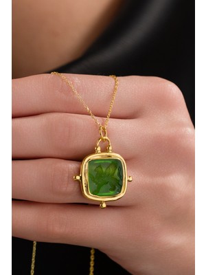 Baskın Gümüş Intaglio Glass Cameo 18 K Gold Kaplama 925 Ayar Gümüş Kolye