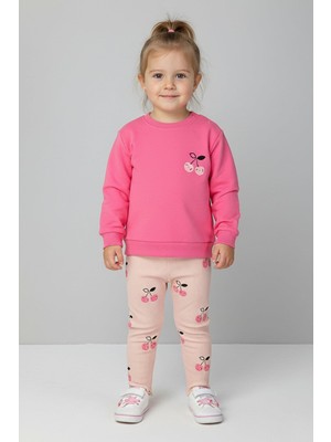 Dmb Mojo Kız Bebek 1-4 Yaş Kiraz Desenli Taytlı Takım Pembe