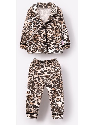 Bubito Leopar Desenli Kız Bebek Çocuk Alt Üst 2'li Pijama Takım-Çok Renkli