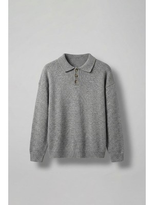 Abluka Online Erkek Oversize Düğmeli Triko Kazak Gri