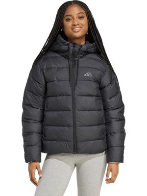 Adidas W Ess 3s Kadın Spor Mont - JX7814 Uzun Kol Midi Kesim Siyah Düz Desenli