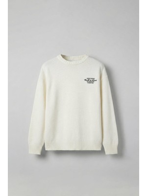 Abluka Online Erkek Oversize Essential Örme Kazak %100 Pamuk Ekru