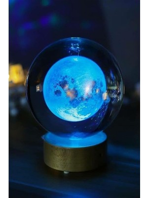 Sevgiliye Dekoratif Hediye Renk Değiştiren LED Işıklı Dolunay Pilli Cam Küre 6 cm