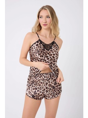 Ikili Saten Dantelli Şortlu Takım