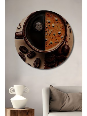 Teona Ahşap Arabica Vs Robusta Kahve Çekirdekleri Yağlı Boya Görünümlü Ahşap Tablo Yuvarlak Duvar Tablosu