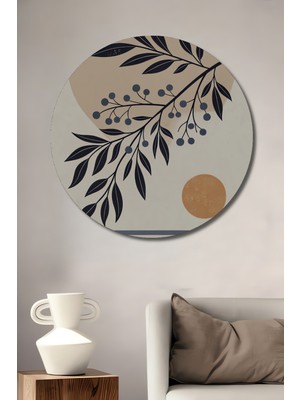 Teona Ahşap Bohem Doğal Dal ve Yapraklar Modern Sanat Ahşap Dekoratif Tablo Yuvarlak Duvar Tablosu