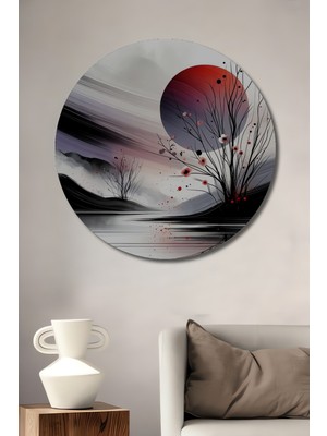 Teona Ahşap Japon Zen Sanatı Sulu Boya Görünümlü Ahşap Dekoratif Tablo Yuvarlak Duvar Tablosu