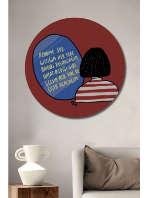 Teona Ahşap Kendime Söz Çiçek Açacağım Dekoratif Ahşap Tablo Yuvarlak Duvar Tablosu