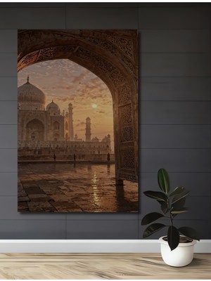 Teona Ahşap Altın Gün Batımı Taj Mahal Ahşap Dekoratif Ev,Antre,Salon,Ofis,Mutfak,Yatak Odası Tablo