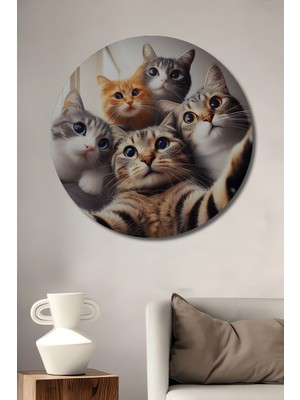 Teona Ahşap Sevimlilik Dolu Pati Selfie Tablosu Yuvarlak Duvar Tablosu