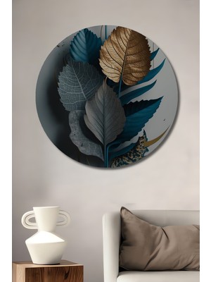 Teona Ahşap Yaprak Formunda Altın Varaklı Modern Soyut Sanat Ahşap Dekoratif Tablo Yuvarlak Duvar Tablosu