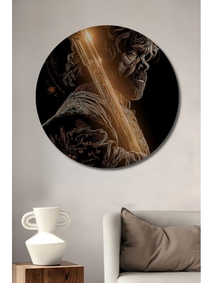 Teona Ahşap Ejderha Tahtı Tyrion Lannister Yağlı Boya Görünümlü Soyut Sanat Ahşap Dekoratif Tablo Yuvarlak Duvar Tablosu