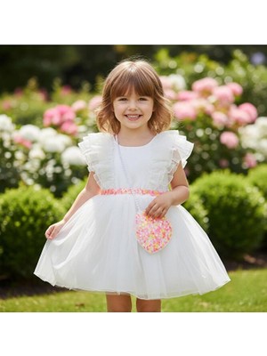 ministok Konfeti Arkası Fiyonklu Payetli Beyaz Elbise