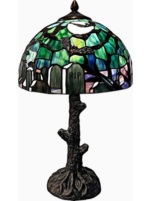 Bieye El Yapımı Tiffany Style Gotik Mezarlık Desenli Vitray Masa Lambası L30971