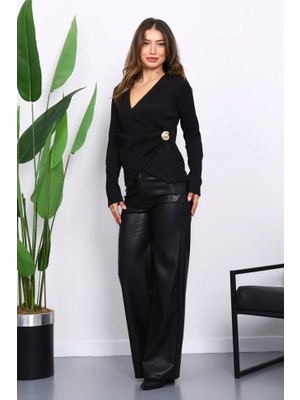 Astap Kuruvaze Yaka Metal Aksesuar Detay Bluz