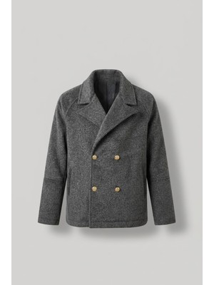 Abluka Online Erkek Kruvaze Yaka Düğmeli Kısa Kaşe Kaban Antrasit