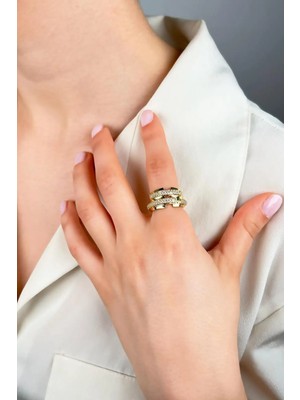 Sose Moda Zirkon Taşlı Asimetrik Yüzük - Gold