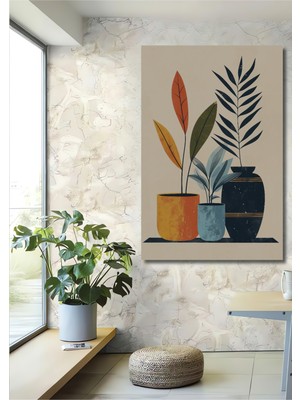 Teona Ahşap Modern Sanat Saksı Bitki Sulu Boya Görünümlü Ahşap Dekoratif Ev,antre,salon,ofis,mutfak Tablo