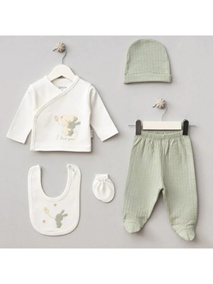 Bebitof Yeni Doğan Bebek Unisex %100 Pamuk 5'li Hastane Çıkışı Zıbın Takımı - Yeşil 949484