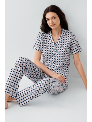 Arnetta Kadın Mavi Gömlek Pijama Takım