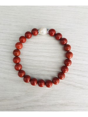 Mk Tasarım Gerçek Red Jasper Taşı - Inci Bileklik – MKT.1.101.41- Taşların Kendi Rengidir, Boya Değildir