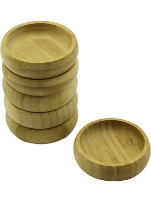 Selfbuysell 6 Adet - Yuvarlak Ahşap Bambu Çerezlik - Lokumluk Kase Derinlik: 1.7cm  - Çap: 8.8cm (5324)