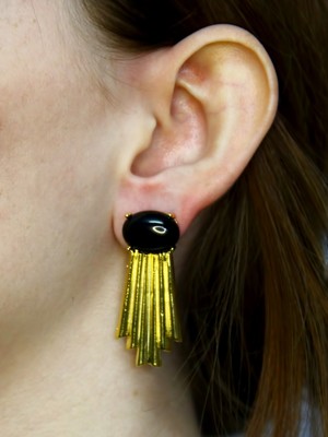 Esha Doğal Taş Oniks Doğal Taşlı Altın Kaplama Küpe EUKU29O