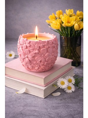 Japon Kiraz Çiçeği Kokulu Beton Mum - Ev Yapımı Dekoratif & Hediyelik Mum