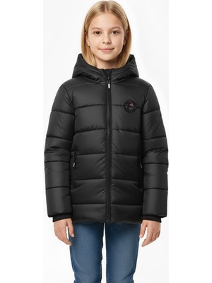 D1fference İçi Kürklü Cepli Kapüşonlu Jel Elyaflı Su ve Rügar Geçirmez Kız Çocuk Kışlık Mont