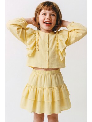 Magu Kız Çocuk Sarı Fırfır Detaylı Bluz ve Etek Takım