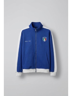 Abluka Online Erkek Fermuarlı Spor Relaxed Sweatshirt Saks Mavi