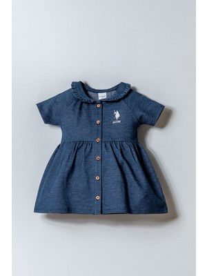 U.s. Polo Assn. Kız Bebek Elbise Mavi Regular Kalıp Homewear Düğmeli Yaka