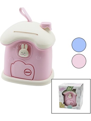 Selfbuysell BÜYÜK=18X16X18CM Ev Modeli Kilitli Renkli Plastik Çocuk Kumbara Tavşan Figürlü (5324)