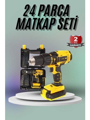 Selfbuysell Matkap Seti 24 Parça Çift Bataryalı Darbeli LED Işıklı Vidalama