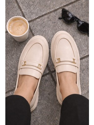 Slipcat Kadın Kalın Taban Ortopedik Comfort Taban Deri Görünümlü Loafer – Siyah