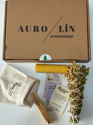 Aurolin Enerji Başlangıç Seti: Palo Santo Ağaç Tütsü-Balmumu Mum-Üzerlik (Nazar )Tütsü Demeti